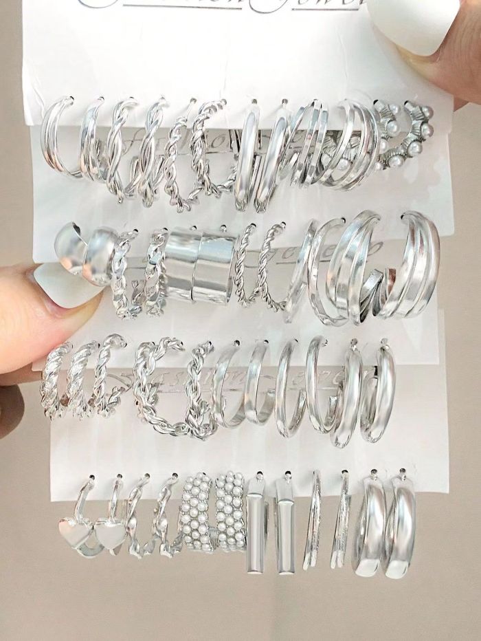 Vintage Geometry Pearl Earrings Set Metal Twine Square Dangle Earrings Round for Women Simple Trendy Party Jewelry, J...