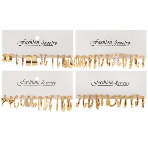 Gold Color Vintage Geometry Pearl Earrings Set for Women Simple Trendy Party Jewelry