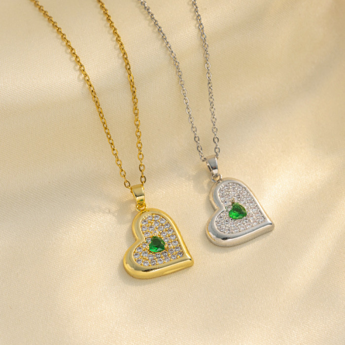 Classic Zircon Heart Pendant Necklace for Women Metal Gold Plated Love Necklace Trendy Party Festival Casual Jewelry...