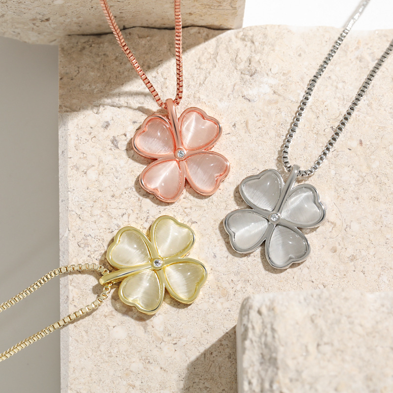 Elegant Four Leaf Clover Pendant Necklace For Women Girl Delicate Heart Clavicle Chain Cute Party Jewelry Gifts 216045248628