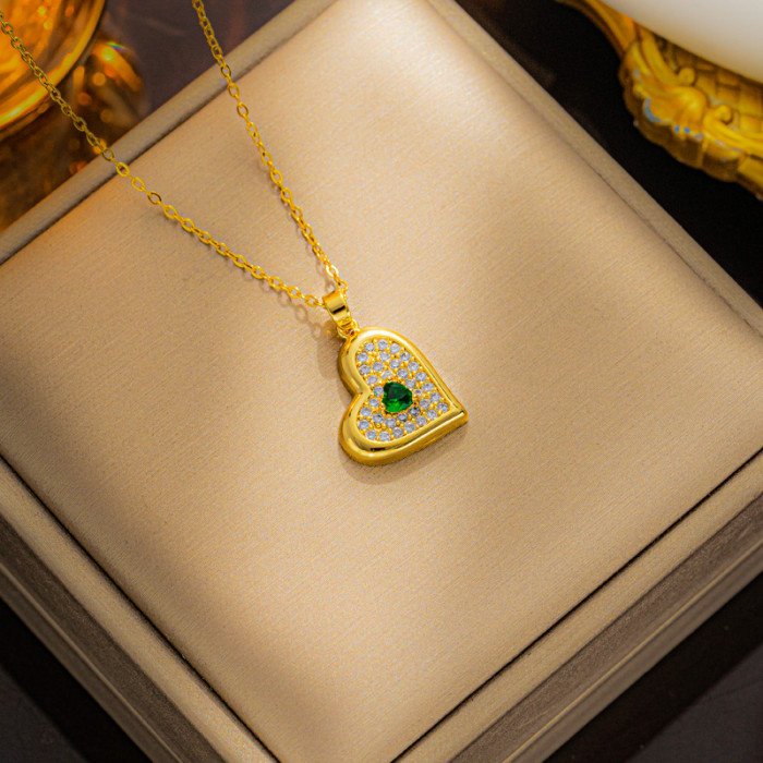 Classic Zircon Heart Pendant Necklace for Women Metal Gold Plated Love Necklace Trendy Party Festival Casual Jewelry...