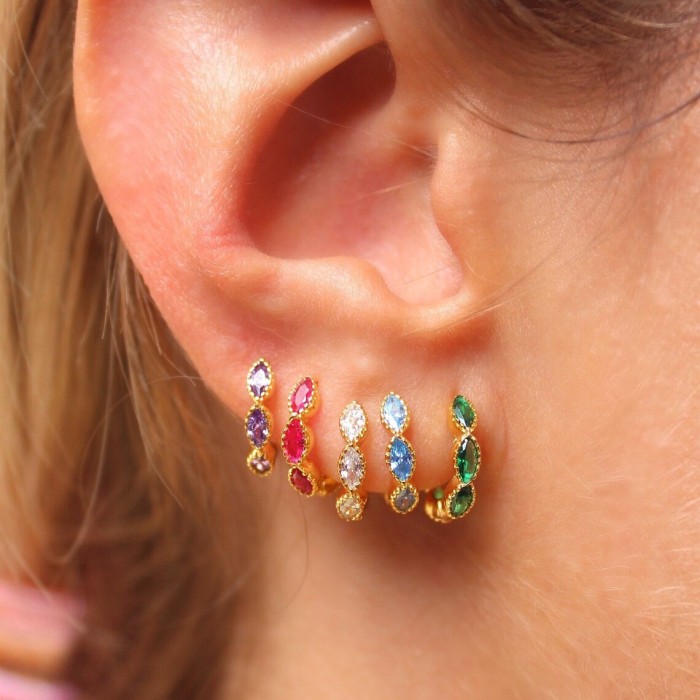 Trendy Minimal Colorful Zircon Hoop Earring Simple Round Huggie Earring for Women Piercing Jewelry