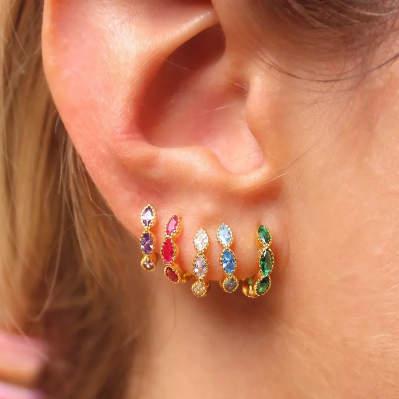Trendy Minimal Colorful Zircon Hoop Earring Simple Round Huggie Earring For Women Piercing Jewelry