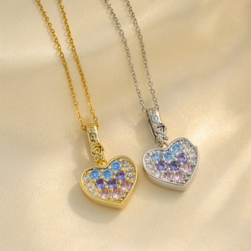 Dainty Elegant Colored Zircon Heart Necklace for Women Stylish Trendy Party Festival Casual Jewelry Gift