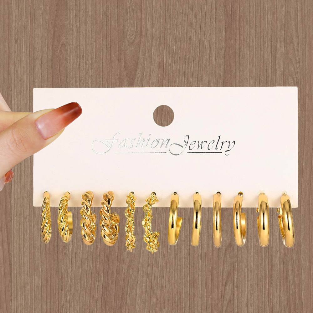 Gold Color Vintage Geometry Pearl Earrings Set For Women Simple Trendy Party Jewelry 2160452533023