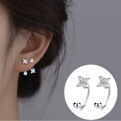 Chic Hypoallergenic Minimal Crystal Flower Ear Studs Earring Women Stylish Trendy Party Festival Casual Jewelry Gift