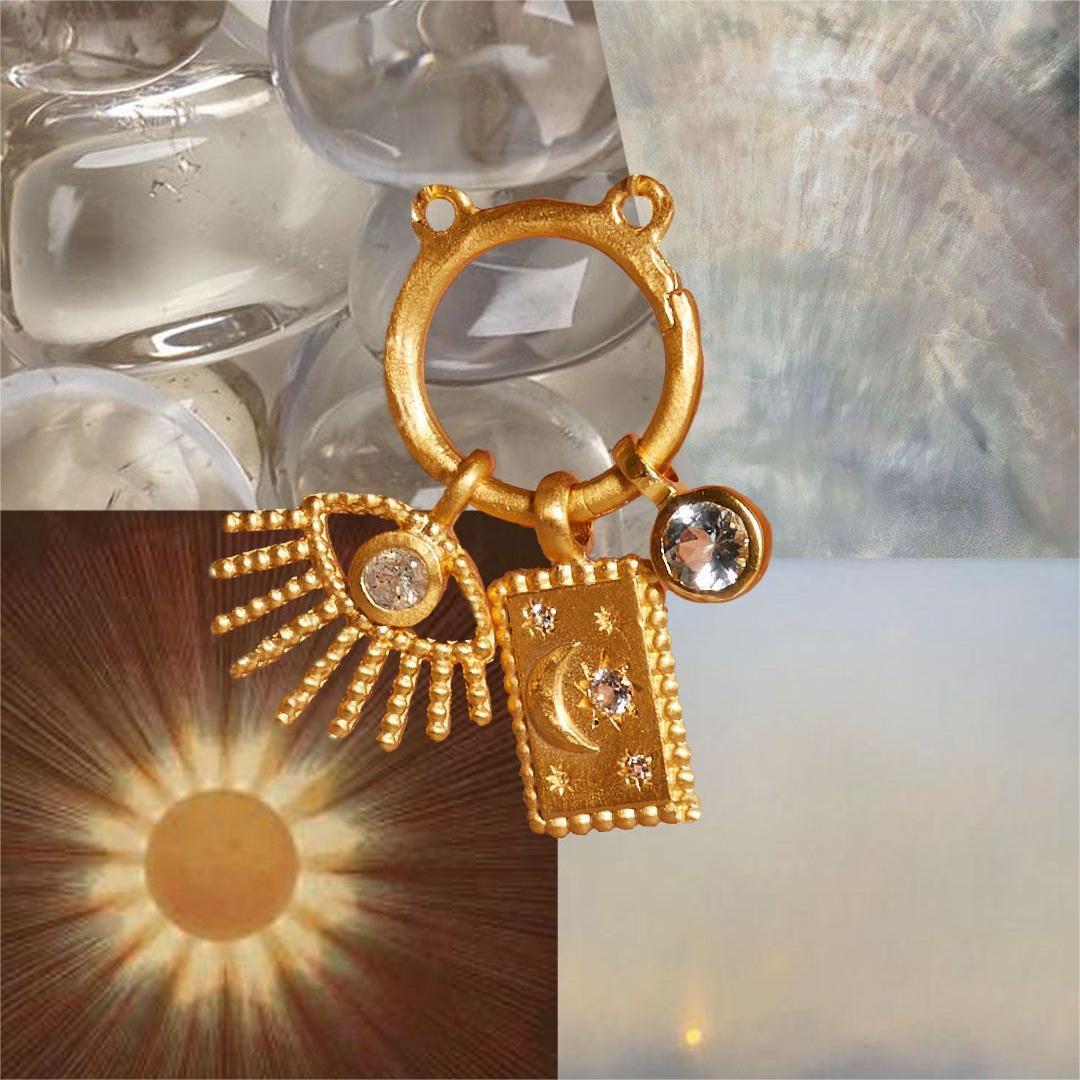 Elegant 18K Gold Plated Stainless Steel Sun Devil Eye Moon 12 Birthstones Pendant Necklace 216045248259