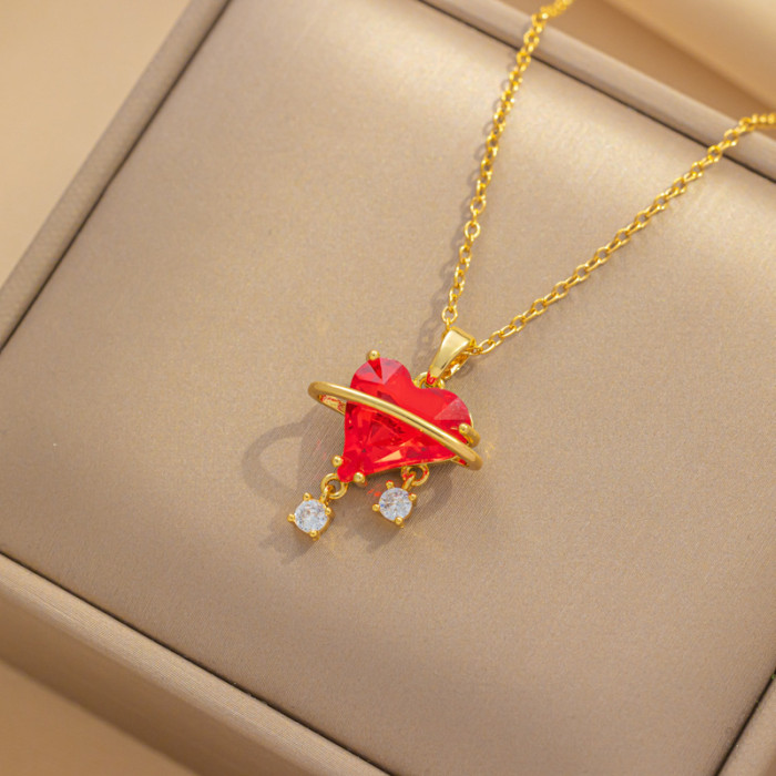 Dainty Elegant Sweetheart Girl Series Zircon Jewelry Heart Necklace Trendy Party Festival Casual Jewelry Gift