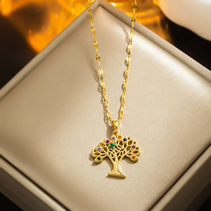 Trendy Casual Jewelry Gift Colorful Tree Life Tree Pendant Zircon Necklace Trendy Casual Jewelry Gift