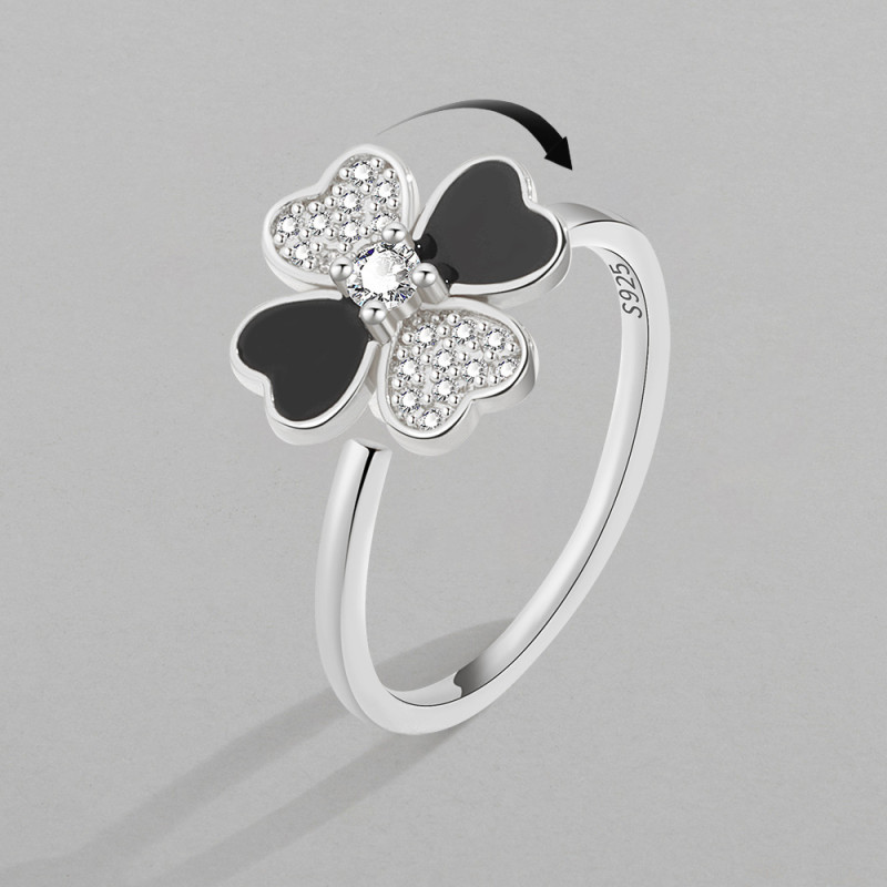 Rotate Heart Four Leaf Clover Rings For Women Open Adjustable Dripping Oil Rings Jewelry