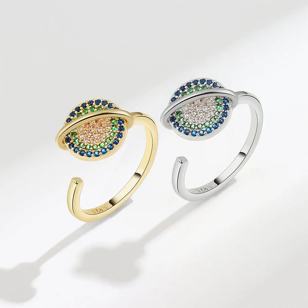 Colorful Zircon Design Ring Personalized Design Planet Opening Womens Turning Ring 216045211728