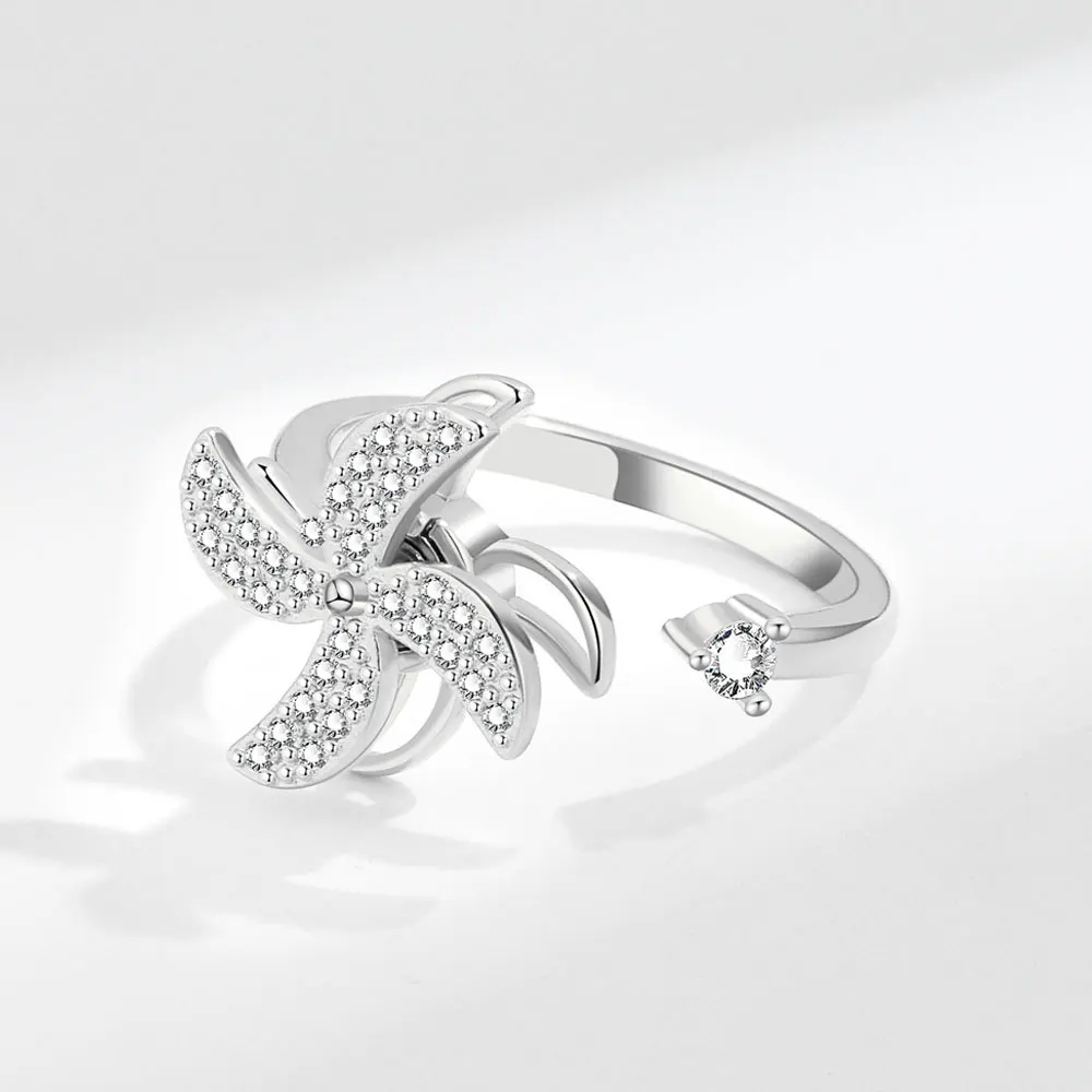 Fashion Double Layer Spinning Windmill Ring Anxiety Relief Trendy Retro Open Ring Jewelry Gifts 216045211482