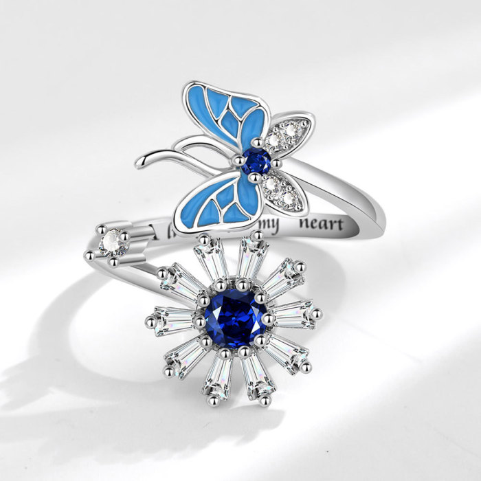 Butterfly Anxiety Rings for Women Fidget Stainless Steel Ring Bague Femme Vintage Adjust jewelry
