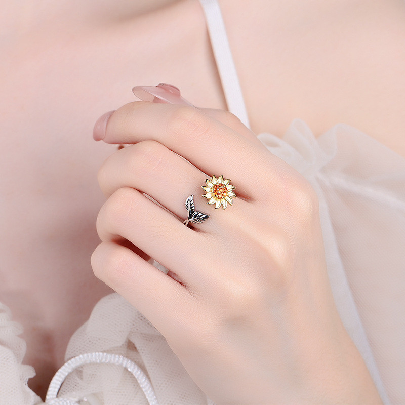 New Design Rotatable Sunflower Spinner Ring Anti Stress Anxiety Ring for Women Rings Gifts