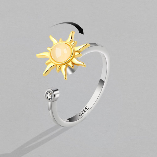 Rotating Sun Opal Ring For Women Stainless Steel Retro Open Charm Adjustable Open Rings Jewelry Best Friend Gift Bijoux Femme