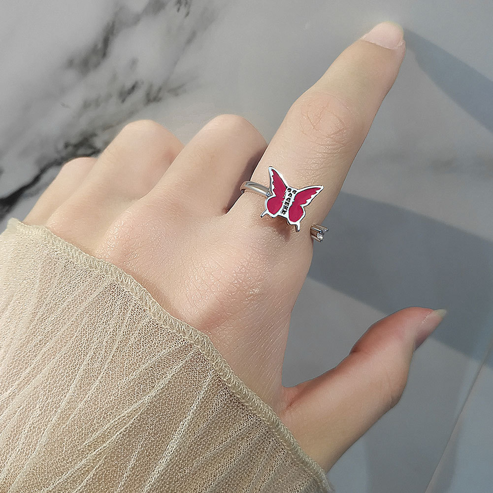 Red Elegant Butterfly Rings For Women Korean Trendy Inlaid Zircon Open Ring Sweet Girls Jewelry Gift 2160451952462