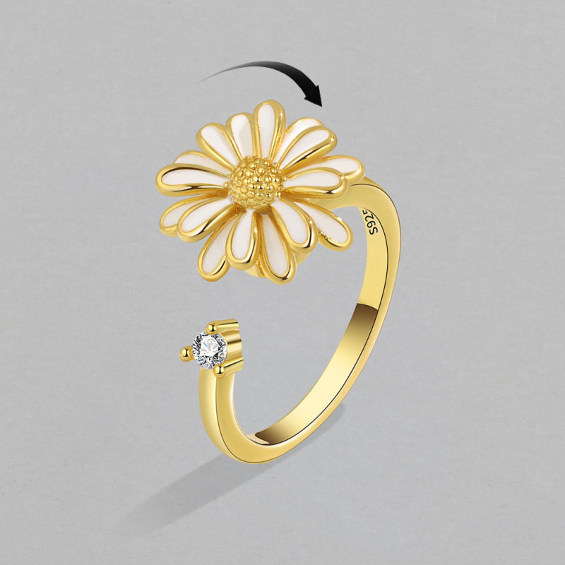 Korean Daisy Flower Elegant Opening Rings Women Adjustable Wedding Party Engagement Finger Rings Statement Jewelry