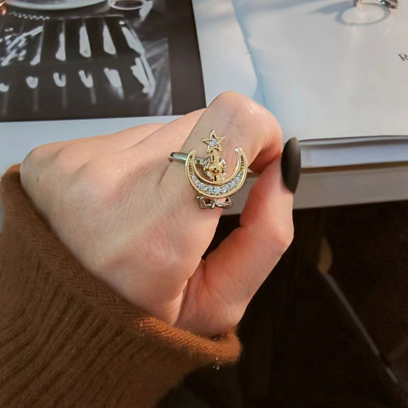 Hot Sale Star Moon Ring Fashion Star Moon Rotating Ring