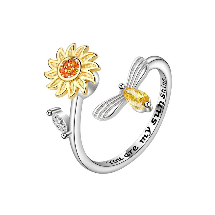 Vintage Sunflower Rings For Women Korean Style Adjustable Opening Finger Ring Bride Jewelry Gif