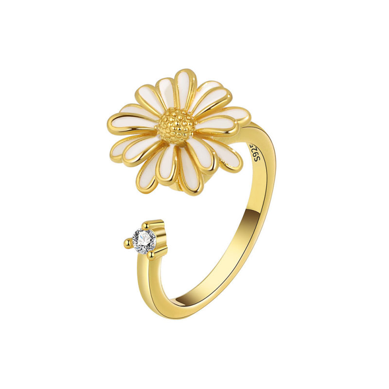 Korean Daisy Flower Elegant Opening Rings Women Adjustable Wedding Party Engagement Finger Rings Statement Jewelry