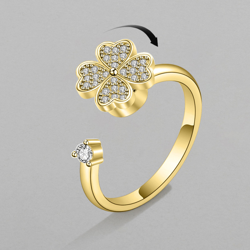 Korean Version of Simple Wedding Ring Opening Four-leaf Clover Opening Adjustable Ring Female Inlaid Zircon Jewelry Couple Gift