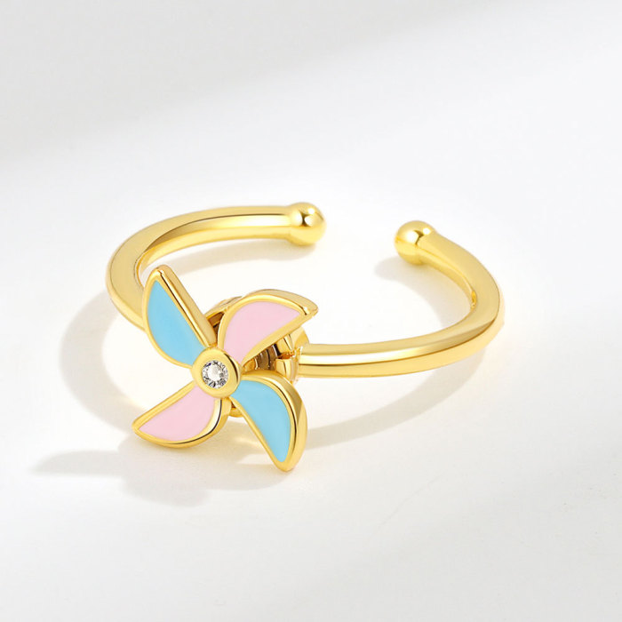 Rotatable Handmade Oil Drip Colorful Windmill Ring Anxiety Resistant Fashion Gold Plated Girls Accessories Birthday Gift