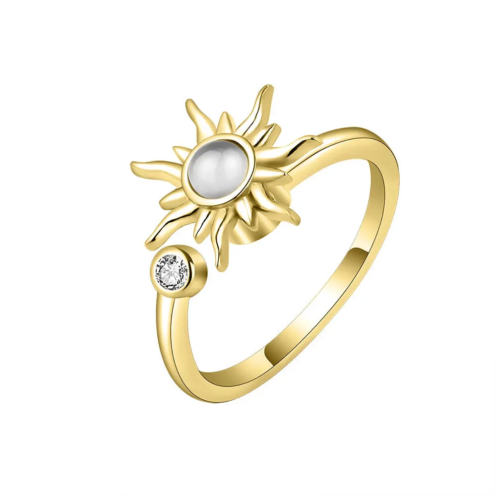 Rotating Sun Opal Ring For Women Stainless Steel Retro Open Charm Adjustable Open Rings Jewelry Best Friend Gift Bijoux Femme 216045210252
