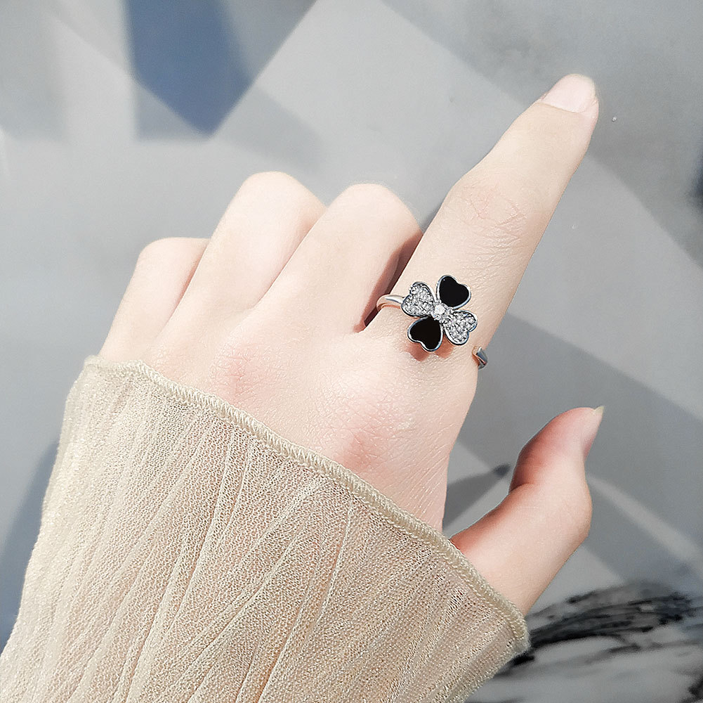 Rotate Heart Four Leaf Clover Rings For Women Open Adjustable Dripping Oil Rings Jewelry 216045199920