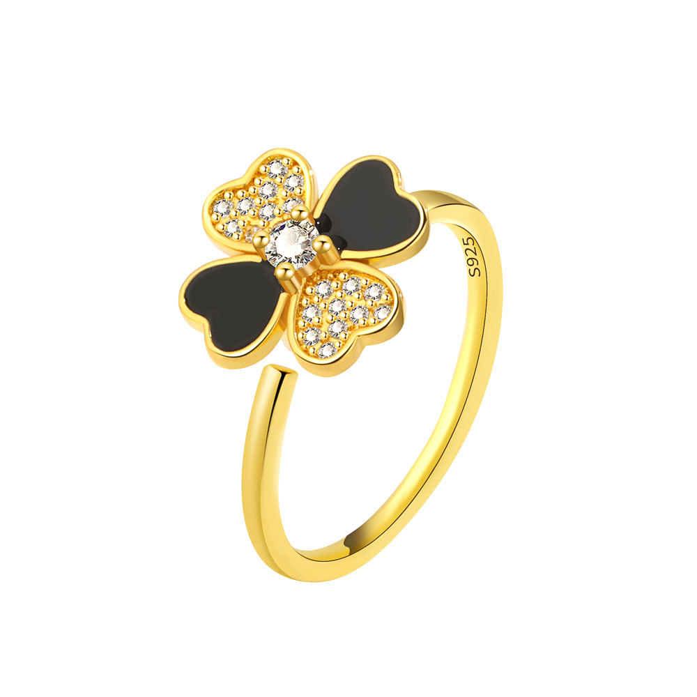 Rotate Heart Four Leaf Clover Rings For Women Anti Anxiety Open Adjustable Dripping Oil Rings Wedding Jewelry 216045203364
