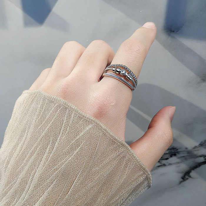 Original Double Silver Color Ring Opening Adjustable Bead Ring For Women