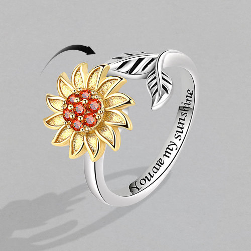 New Design Rotatable Sunflower Spinner Ring Anti Stress Anxiety Ring for Women Rings Gifts