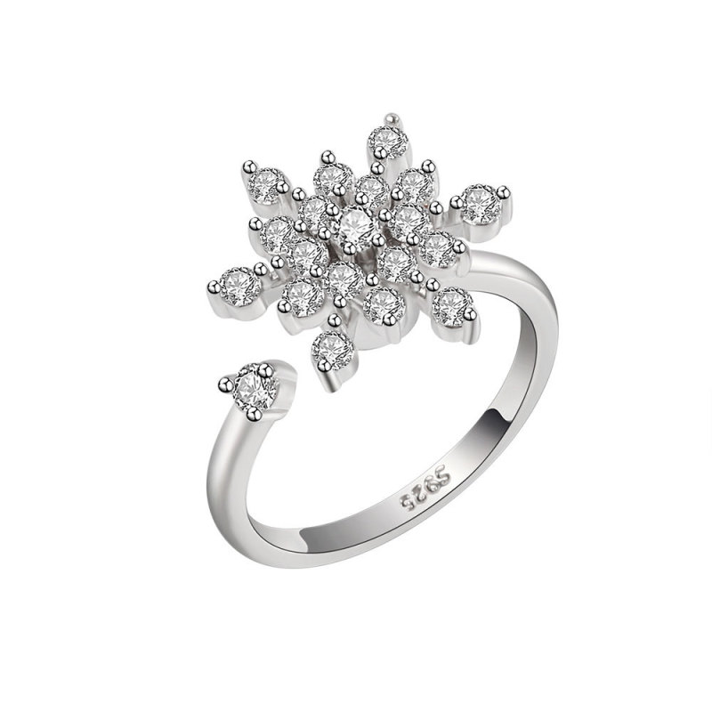 Luxury Zircon Rotatable Flower Anxiety Rings For Women Crystal Snowflake Anxiety Relief Fidget Ring Anti Stress Wedding Jewelry