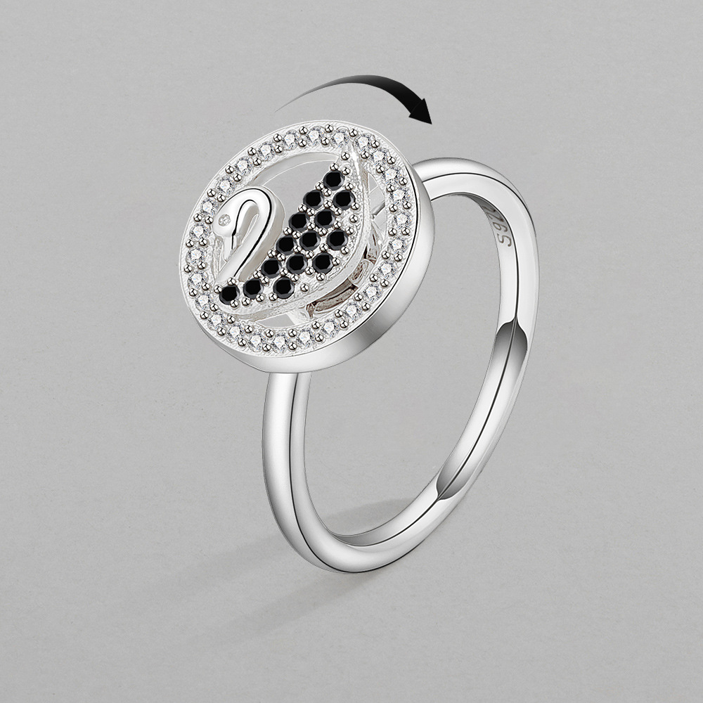 Anti Anxiety Stress Relief Niche Diamond Ring Vintage Swan Spinning Ring Jewelry 216045211113