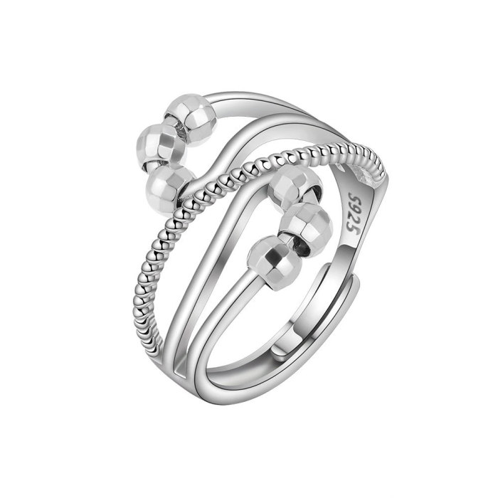 Rotate Freely Beaded Ring For Women Fashion Open Adjustable Anti-stress Spinner Rings Friend Jewelry Gift