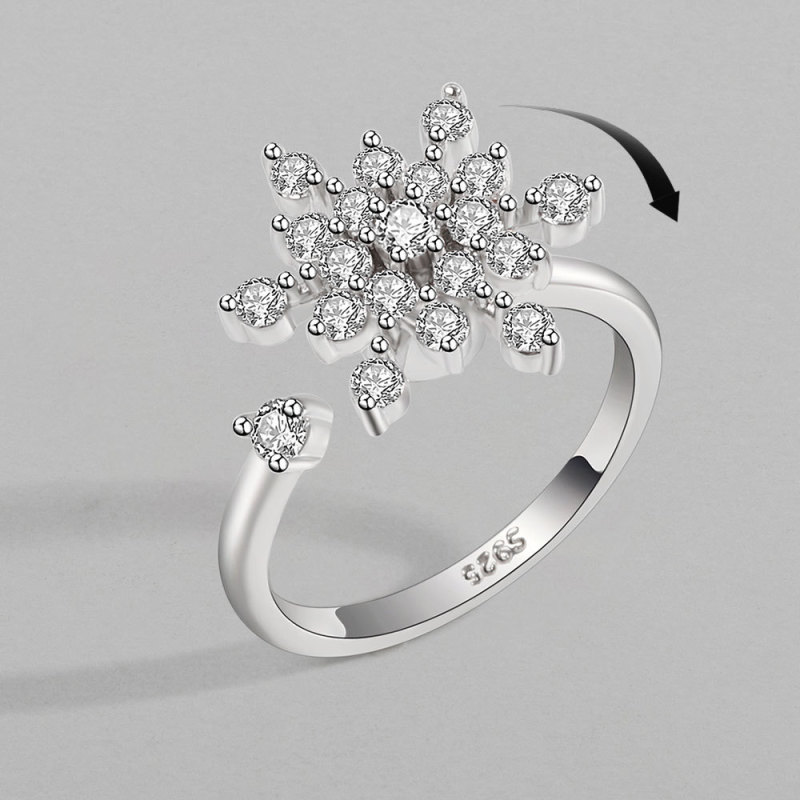 Luxury Zircon Rotatable Flower Anxiety Rings For Women Crystal Snowflake Anxiety Relief Fidget Ring Anti Stress Wedding Jewelry