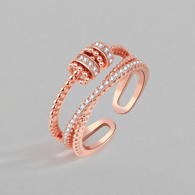 Zircon Beads Cross Fidget Ring for Women Anti Stress Anxiety Adjustable Aesthetic Ring Vintage Jewelry Gifts