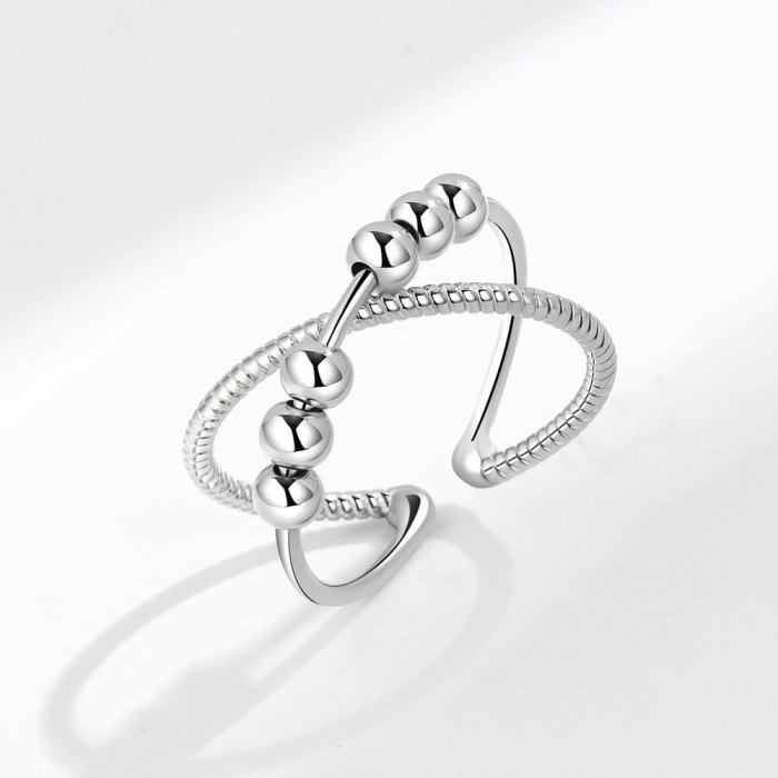 Minimalist Anxiety Ring for Girls Women Rotate Fidget Rings Men Anti-stress Stainless Steel Spiral Beads Ring Jewlery Gift
