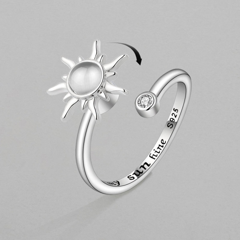 Star Rotating Spinner Rings for Women Cat Eye Stone Adjustable Anti-Pressure Finger Jewelry