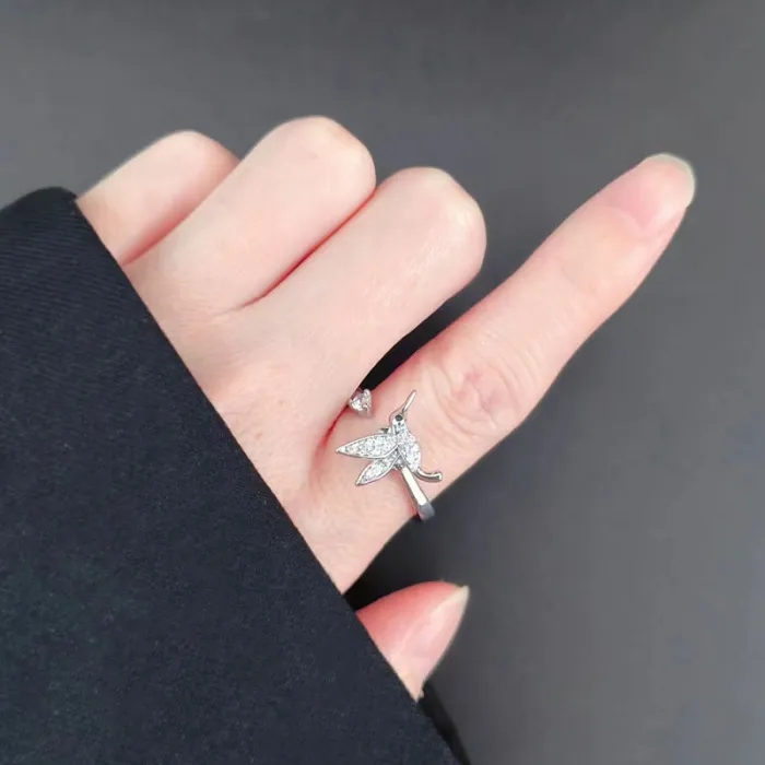 New Niche Design Hummingbird Ring Rotatable Ring Adjustable Animal Open Ring