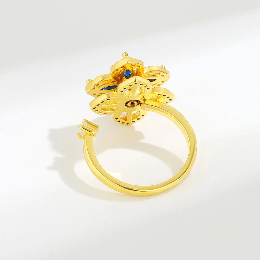 European And American Fashion Four Leaf Clover Rotatable Opening Ring For Women Rotating Crystal Wedding Jewelry 216045220953