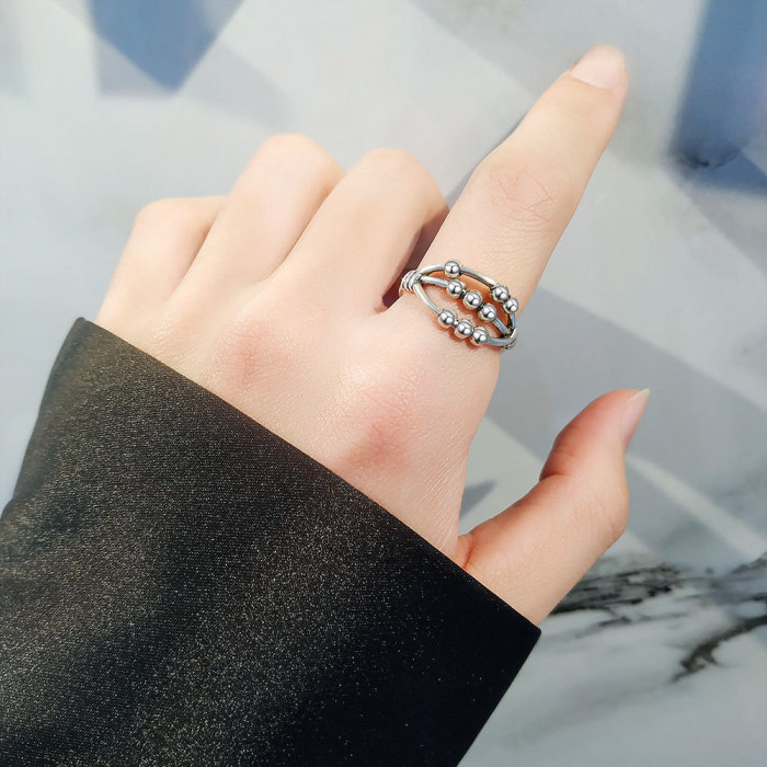 Simple Retro Three-layer Crossover Niche Smart Bead Open Ring