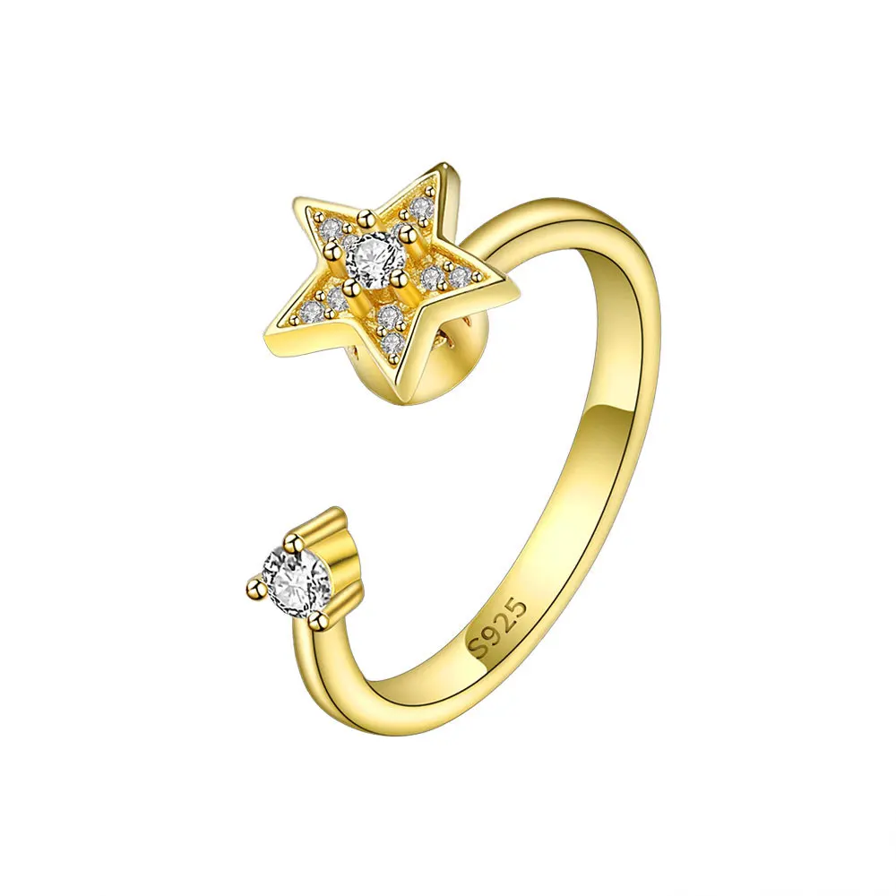 Anxiolytic Zircon Star Rings For Women Gold Plated Opening Stars Finger Ring Wedding Party Jewelry 216045216156