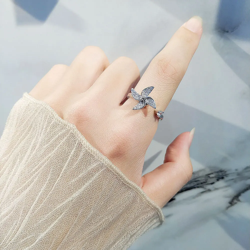 Adjusting Pressure Windmill Rotating Zircon Rings Adjustable Finger Rings Windmill Circlet For Women Girls Best Friend Gifts 216045218862