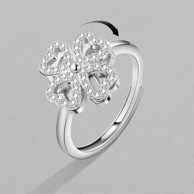 Heart Four Leaf Clover Rings for Women Adjustable Lucky Ring 2023
