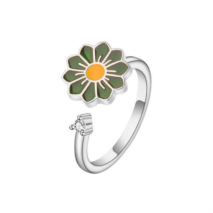 Anti Anxieties  Literary Flower Design Open Swivel Ring Women's Trendy Four Color Flower Design Ring