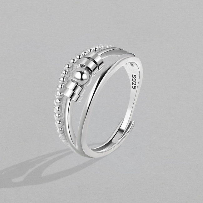 Original Double Silver Color Ring Opening Adjustable Bead Ring For Women