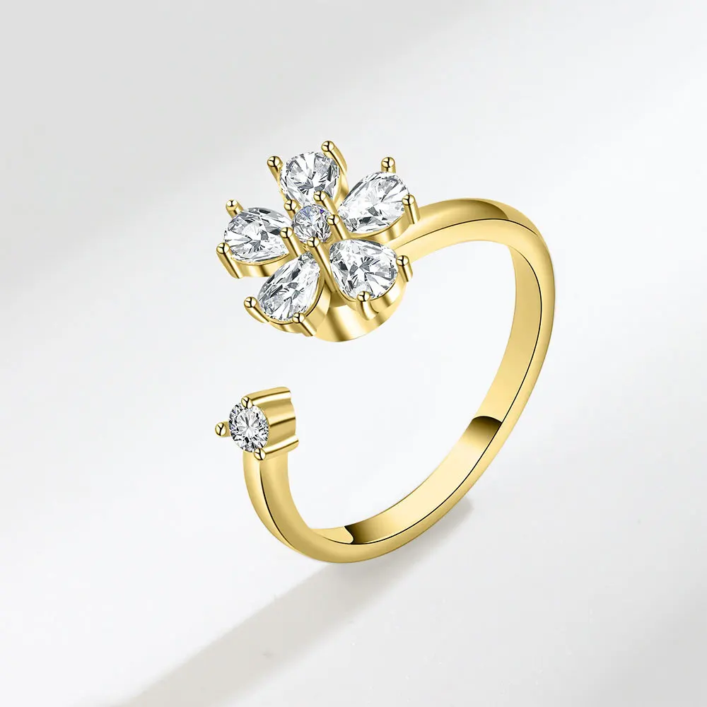 Flower Rings For Women Fidget Anxiety Reduction Stainless Steel Ring Bague Femme Anillos Mujer Vintage Adjustable Jewelry 216045212589