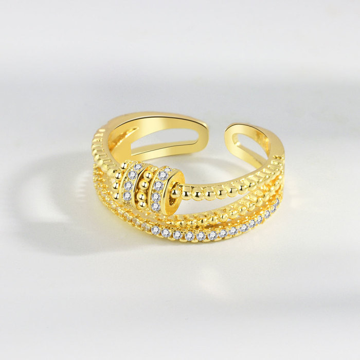 Zircon Beads Cross Fidget Ring for Women Anti Stress Anxiety Adjustable Aesthetic Ring Vintage Jewelry Gifts