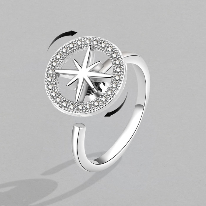 Adjusting Pressure Rotating Astrolabe Ring Women's Simple Open Micro-set Zirconia Decompression Ring