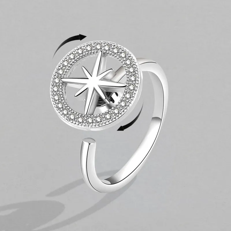 Adjusting Pressure Rotating Astrolabe Ring Women's Simple Open Micro-set Zirconia Decompression Ring